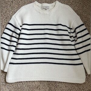Loft Striped Crewneck Knit Sweater - White & Black